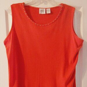 Red Sleeveless Studded Scoop Neck Jason Maxwell Top Sz XL